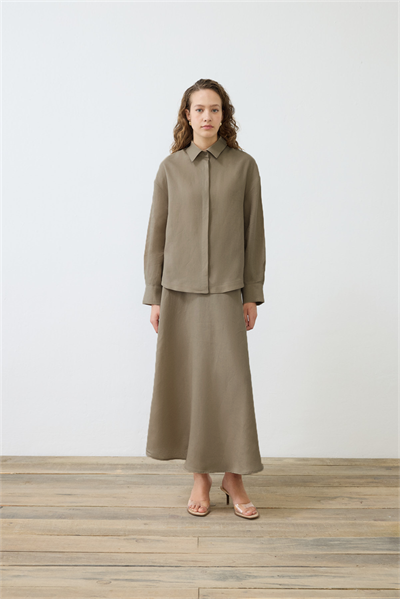 EMMA 100% LINEN BIAS CUT SKIRT SET TAUPE
