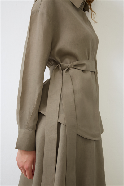 EMMA 100% LINEN BIAS CUT SKIRT SET TAUPE