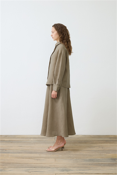 EMMA 100% LINEN BIAS CUT SKIRT SET TAUPE
