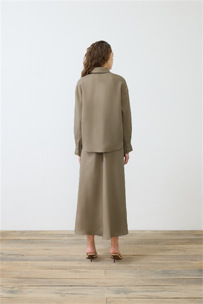 EMMA 100% LINEN BIAS CUT SKIRT SET TAUPE