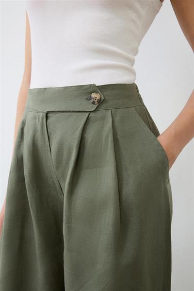 EMMA 100% LINEN PALAZZO PANTS KHAKI