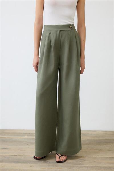 EMMA 100% LINEN PALAZZO PANTS KHAKI