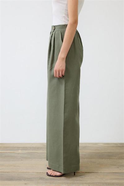 EMMA 100% LINEN PALAZZO PANTS KHAKI
