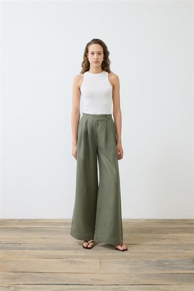EMMA 100% LINEN PALAZZO PANTS KHAKI
