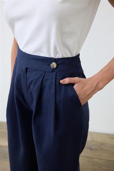EMMA 100% LINEN PALAZZO PANTS NAVY BLUE