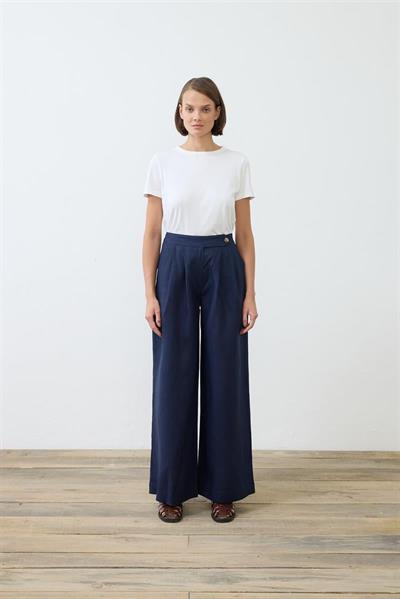 EMMA 100% LINEN PALAZZO PANTS NAVY BLUE