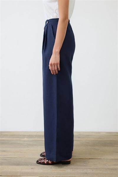 EMMA 100% LINEN PALAZZO PANTS NAVY BLUE