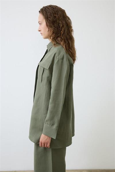 EMMA 100% LINEN PALAZZO PANTS SET KHAKI