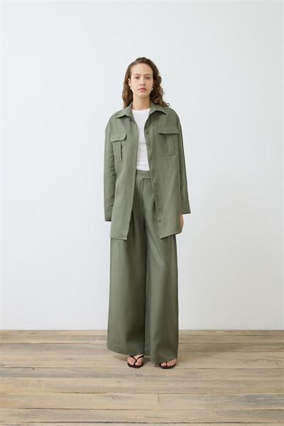 EMMA 100% LINEN PALAZZO PANTS SET KHAKI
