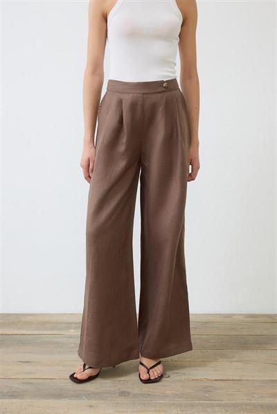 EMMA 100% LINEN PALAZZO PANTS TAUPE