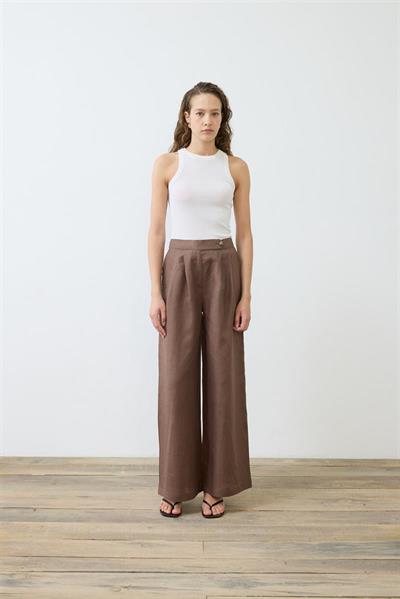 EMMA 100% LINEN PALAZZO PANTS TAUPE