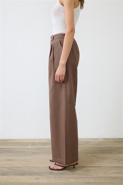 EMMA 100% LINEN PALAZZO PANTS TAUPE