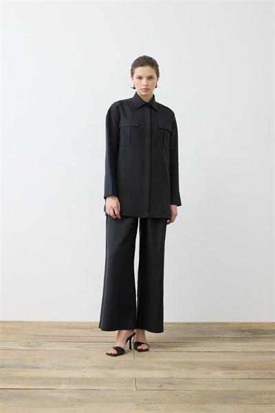 EMMA 100% LINEN POCKET SHIRT BLACK