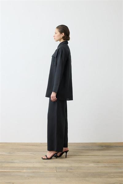 EMMA 100% LINEN POCKET SHIRT BLACK