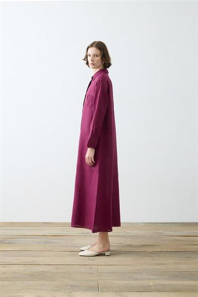 EMMA 100% LINEN POCKET SHIRT DRESS BURGUNDY