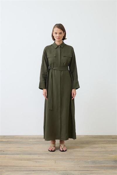 EMMA 100% LINEN POCKET SHIRT DRESS KHAKI