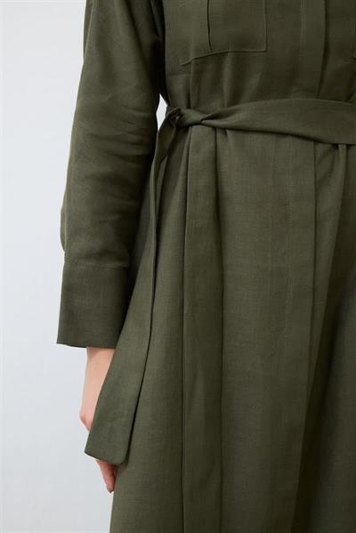 EMMA 100% LINEN POCKET SHIRT DRESS KHAKI