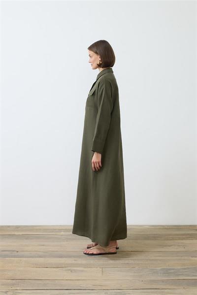 EMMA 100% LINEN POCKET SHIRT DRESS KHAKI