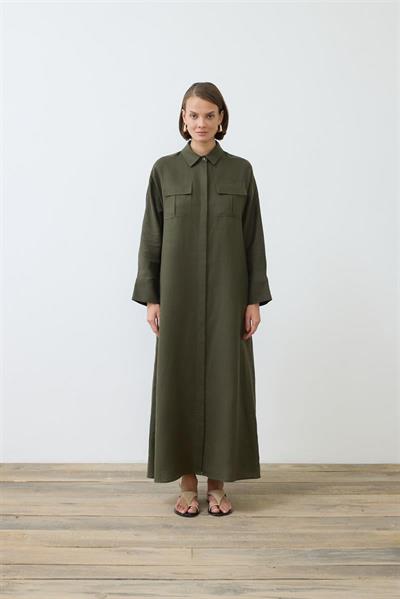 EMMA 100% LINEN POCKET SHIRT DRESS KHAKI