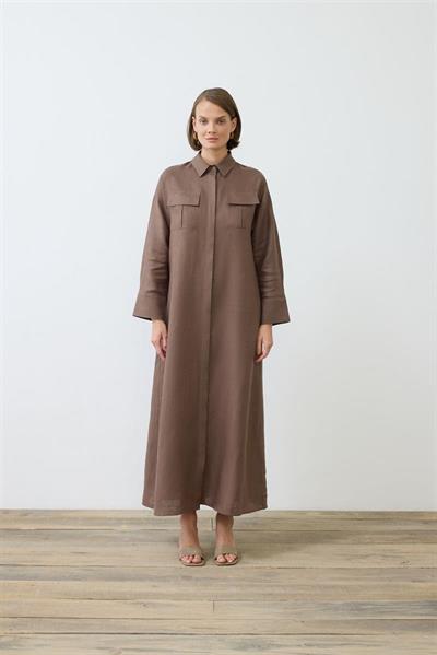 EMMA 100% LINEN POCKET SHIRT DRESS TAUPE