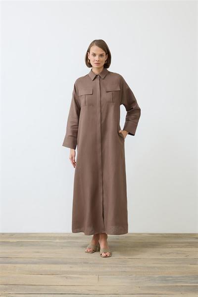 EMMA 100% LINEN POCKET SHIRT DRESS TAUPE