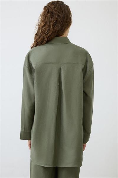 EMMA 100% LINEN POCKET SHIRT KHAKI