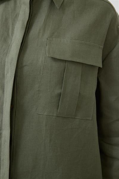 EMMA 100% LINEN POCKET SHIRT KHAKI