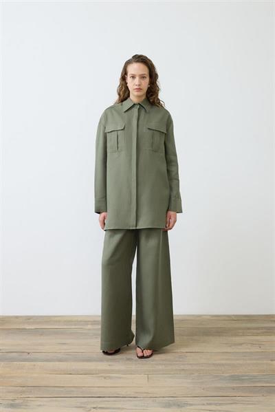 EMMA 100% LINEN POCKET SHIRT KHAKI