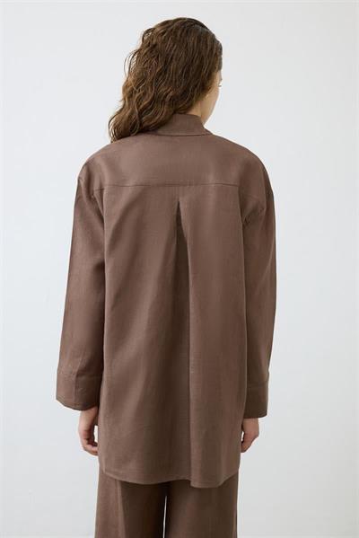 EMMA 100% LINEN POCKET SHIRT TAUPE