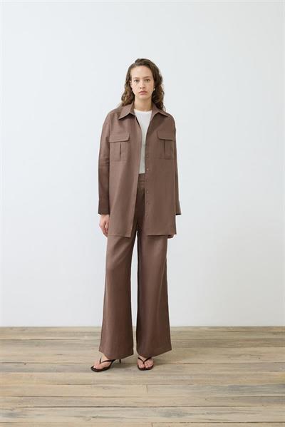 EMMA 100% LINEN POCKET SHIRT TAUPE