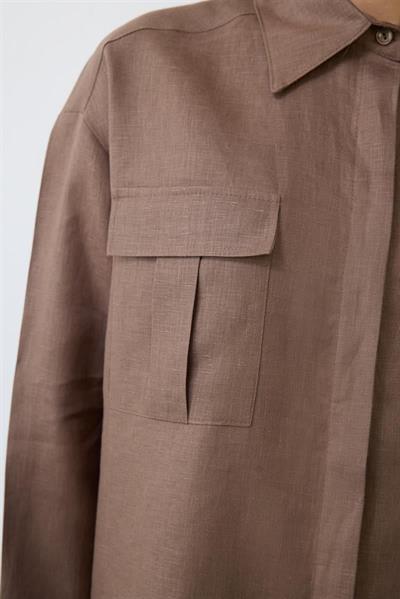 EMMA 100% LINEN POCKET SHIRT TAUPE