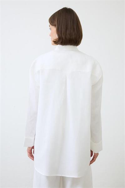 EMMA 100% LINEN POCKET SHIRT WHITE