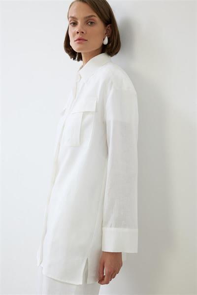 EMMA 100% LINEN POCKET SHIRT WHITE