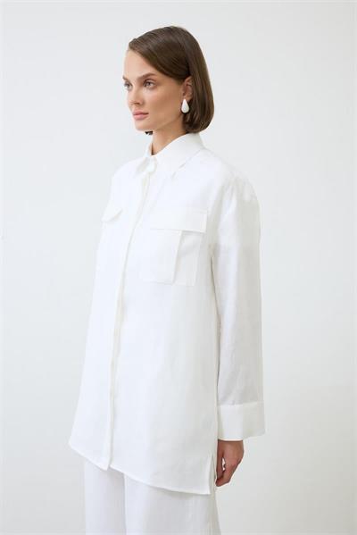 EMMA 100% LINEN POCKET SHIRT WHITE