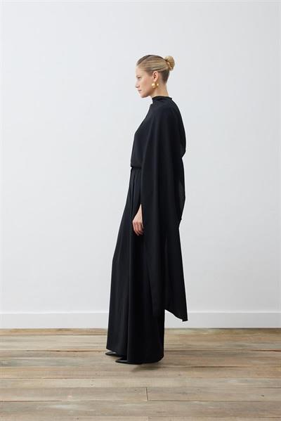 EVA CREPE BLOUSE WITH SCARF   PALAZZO PANTS SET BLACK