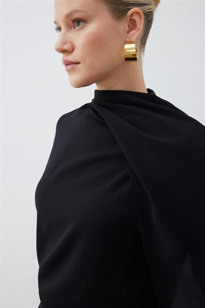 EVA CREPE BLOUSE WITH SCARF   PALAZZO PANTS SET BLACK