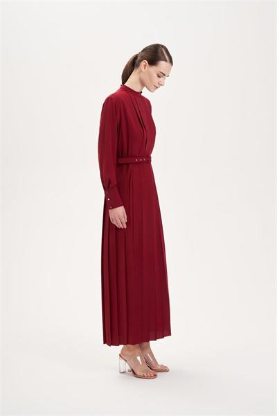 FIONA PLEATED CREPE DRESS BURGUNDY