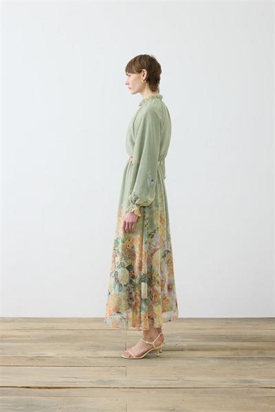 FLORAL CHIFFON BELTED DRESS GREEN