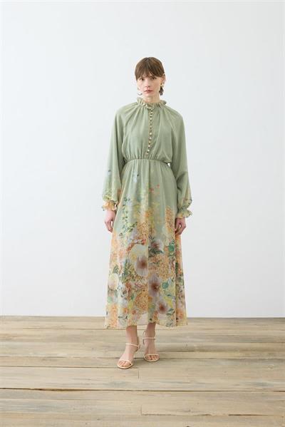 FLORAL CHIFFON BELTED DRESS GREEN