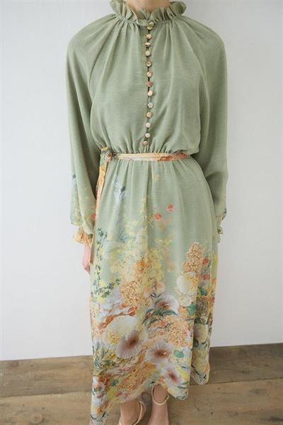 FLORAL CHIFFON BELTED DRESS GREEN