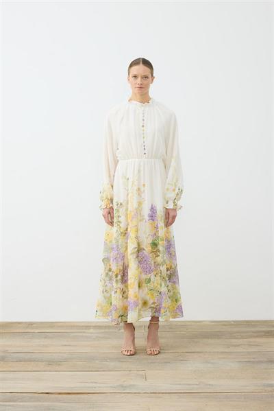 FLORAL CHIFFON BELTED DRESS WHITE
