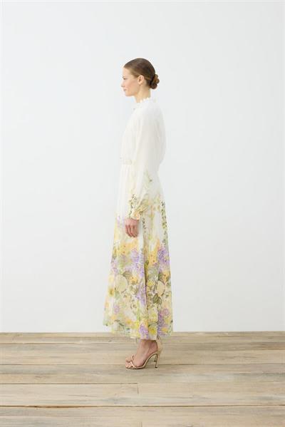 FLORAL CHIFFON BELTED DRESS WHITE