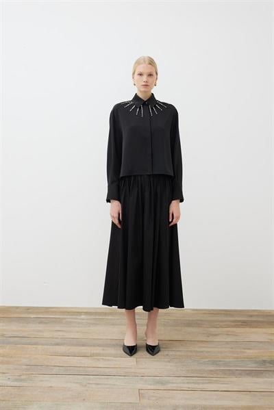 FLORENCE STONE EMBELLISHED CREPE SKIRT SET BLACK