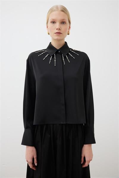 FLORENCE STONE EMBELLISHED CREPE SKIRT SET BLACK