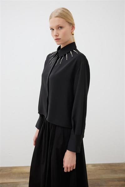 FLORENCE STONE EMBELLISHED CREPE SKIRT SET BLACK