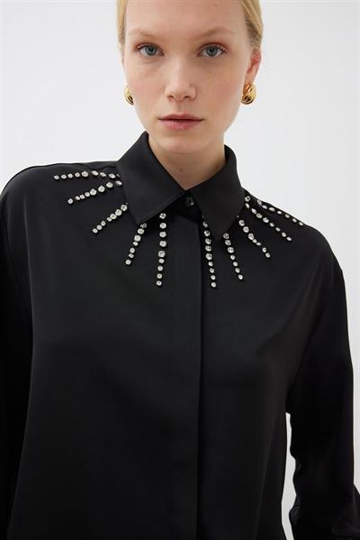 FLORENCE STONE EMBELLISHED CREPE SKIRT SET BLACK