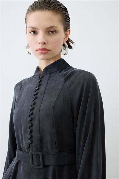 GLORIA HALF STRAPPED SHIRT DRESS BLACK