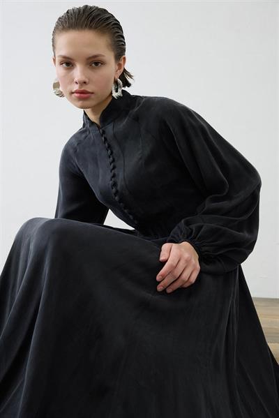 GLORIA HALF STRAPPED SHIRT DRESS BLACK