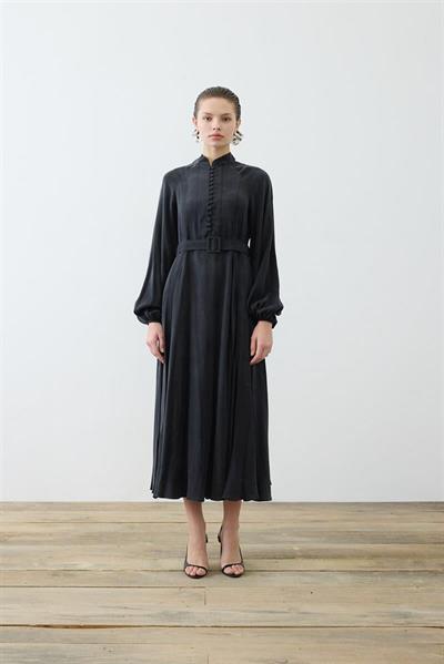 GLORIA HALF STRAPPED SHIRT DRESS BLACK
