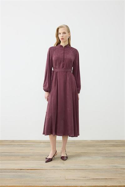 GLORIA HALF STRAPPED SHIRT DRESS BURGUNDY